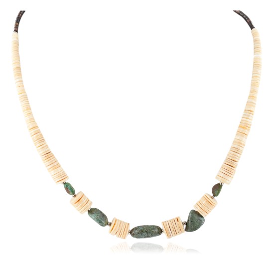 Certified Authentic .925 Sterling Silver Navajo Natural Turquoise Graduated Melon Shell Native American Necklace 17086