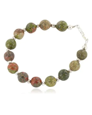 Certified Authentic .925 Sterling Silver Navajo Natural Unakite Native American Bracelet 13040-5