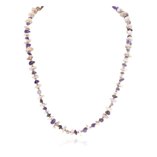 Certified Authentic .925 Sterling Silver White Howlite Amethyst Native American Necklace 15349-14 Certified Authentic .925 Sterling Silver White Howlite Amethyst Native American Necklace 15349-14