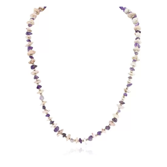 Certified Authentic .925 Sterling Silver White Howlite Amethyst Native American Necklace 15349-14