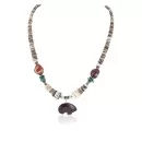 Certified Authentic Bear Navajo .925 Sterling Silver Natural Turquoise Graduated Heishi Red Jasper Hematite Native American Necklace 16090-5