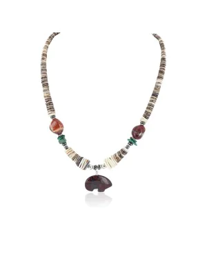Certified Authentic Bear Navajo .925 Sterling Silver Natural Turquoise Graduated Heishi Red Jasper Hematite Native American Necklace 16090-5 Certified Authentic Bear Navajo .925 Sterling Silver Natural Turquoise Graduated Heishi Red Jasper Hematite Native American Necklace 16090-5
