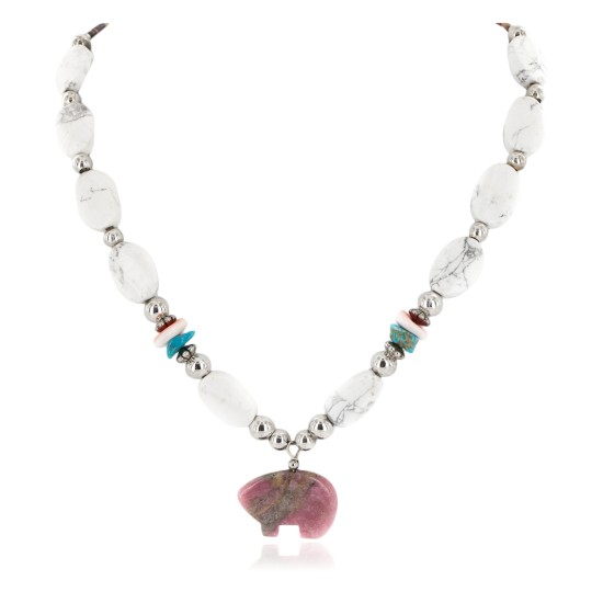Certified Authentic Bear Navajo .925 Sterling Silver Natural Turquoise Spiny Oyster and Charoite Native American Necklace 15204 Certified Authentic Bear Navajo .925 Sterling Silver Natural Turquoise Spiny Oyster and Charoite Native American Necklace 15204