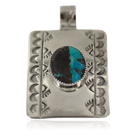 Certified Authentic Bear Paw Handmade Navajo Natural Turquoise Native American Nickel Pendant 94005-4