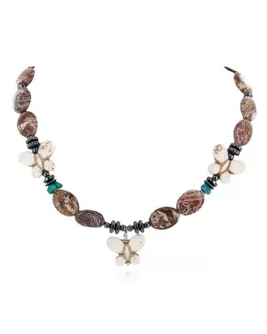 Certified Authentic Butterfly Navajo .925 Sterling Silver Natural Turquoise Jasper Hematite Wood Native American Necklace 750199-9 Certified Authentic Butterfly Navajo .925 Sterling Silver Natural Turquoise Jasper Hematite Wood Native American Necklace 750199-9