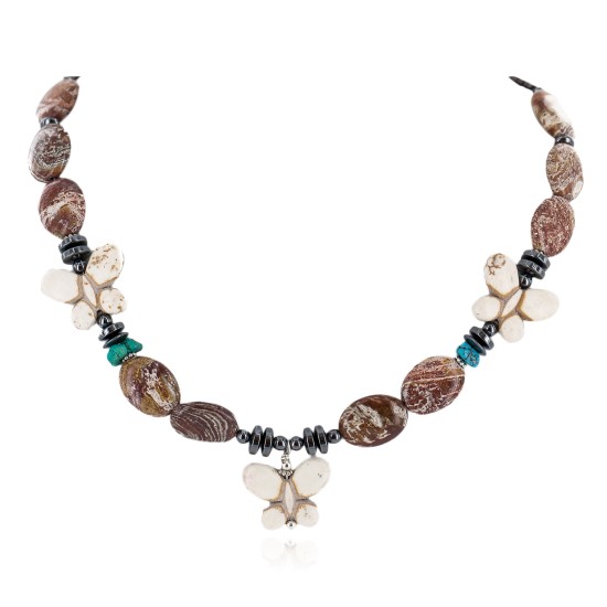 Certified Authentic Butterfly Navajo .925 Sterling Silver Natural Turquoise Jasper Hematite Wood Native American Necklace 750199-9 Certified Authentic Butterfly Navajo .925 Sterling Silver Natural Turquoise Jasper Hematite Wood Native American Necklace 750199-9