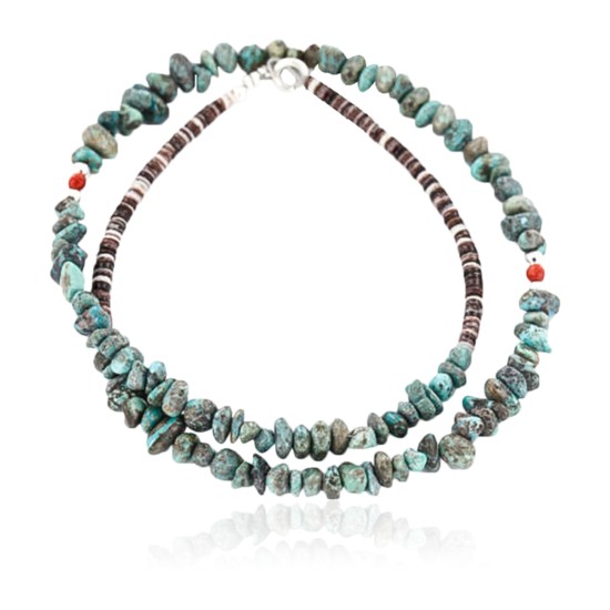 Certified Authentic C Litte Navajo .925 Sterling Silver Natural Turquoise Coral Native American Necklace 15771-20