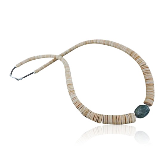 Certified Authentic C. Navajo .925 Sterling Silver Graduated Melon Shell and Turquoise Native American Necklace 15213-61 Certified Authentic C. Navajo .925 Sterling Silver Graduated Melon Shell and Turquoise Native American Necklace 15213-61