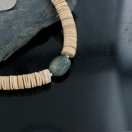 Certified Authentic C. Navajo .925 Sterling Silver Graduated Melon Shell and Turquoise Native American Necklace 15213-61 Certified Authentic C. Navajo .925 Sterling Silver Graduated Melon Shell and Turquoise Native American Necklace 15213-61