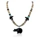 Certified Authentic Carved Bear Navajo .925 Sterling Silver Graduated Heishi Turquoise Black Onyx and Hematite Native American Necklace 25226-1