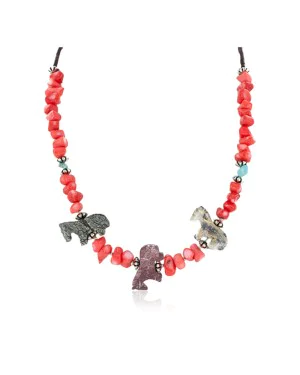 Certified Authentic Carved Horse Navajo .925 Sterling Silver Natural Turquoise Coral Jasper Native American Necklace 34061