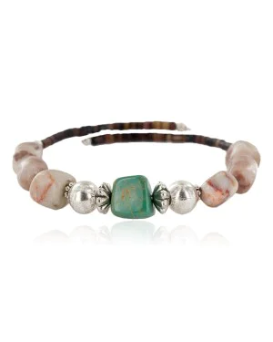 Certified Authentic Certified Authentic Navajo Natural Turquoise Agate Heishi Adjustable Wrap Native American Bracelet 12732-102