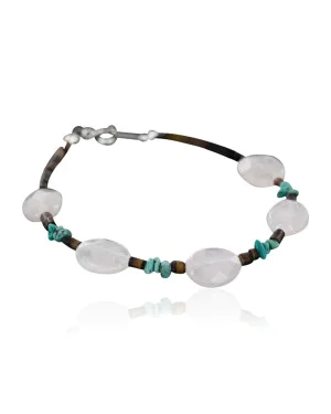 Certified Authentic Charlene Litle Navajo .925 Sterling Silver Natural Turquiose and Quartz Native American Bracelet 370982312891