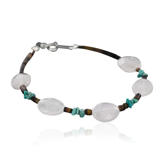 Certified Authentic Charlene Litle Navajo .925 Sterling Silver Natural Turquiose and Quartz Native American Bracelet 370982312891