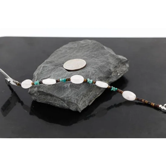 Certified Authentic Charlene Litle Navajo .925 Sterling Silver Natural Turquiose and Quartz Native American Bracelet 370982312891