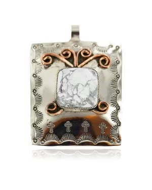 Certified Authentic Copper and Nickel Handmade Navajo White Howlite Native American Necklace 24483