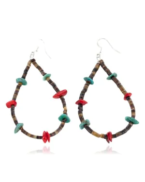 Certified Authentic Dangle .925 Sterling Silver Hooks Natural Turquoise Heishi Coral Hoop Native American Dangle Earrings 18013-30 Certified Authentic Dangle .925 Sterling Silver Hooks Natural Turquoise Heishi Coral Hoop Native American Dangle Earrings 18013-30