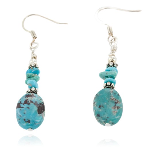Certified Authentic Dangle .925 Sterling Silver Hooks Natural Turquoise Native American Earrings 18137-2 Certified Authentic Dangle .925 Sterling Silver Hooks Natural Turquoise Native American Earrings 18137-2
