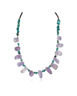 Certified Authentic Drop Navajo .925 Sterling Silver Natural Turquoise Amethyst Native American Necklace 15213-51