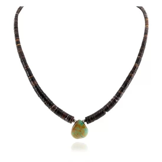 Certified Authentic Drop Navajo .925 Sterling Silver Natural Turquoise Graduated Heishi Native American Necklace 7501008-52 Certified Authentic Drop Navajo .925 Sterling Silver Natural Turquoise Graduated Heishi Native American Necklace 7501008-52