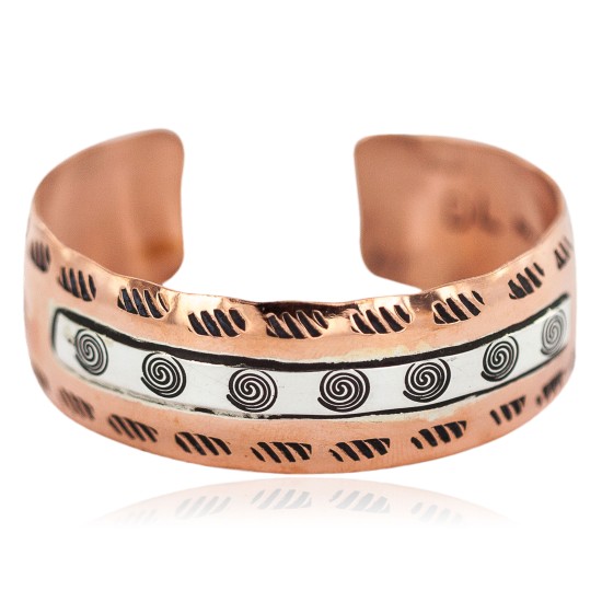 Certified Authentic Feather Maze Handmade Navajo .925 Sterling Silver Native American Pure Copper Bracelet  92005-9