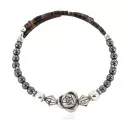 Certified Authentic Flower Navajo Natural Hematite Heishi Adjustable Wrap Native American Bracelet 13049-11