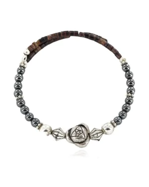 Certified Authentic Flower Navajo Natural Hematite Heishi Adjustable Wrap Native American Bracelet 13049-11 Certified Authentic Flower Navajo Natural Hematite Heishi Adjustable Wrap Native American Bracelet 13049-11