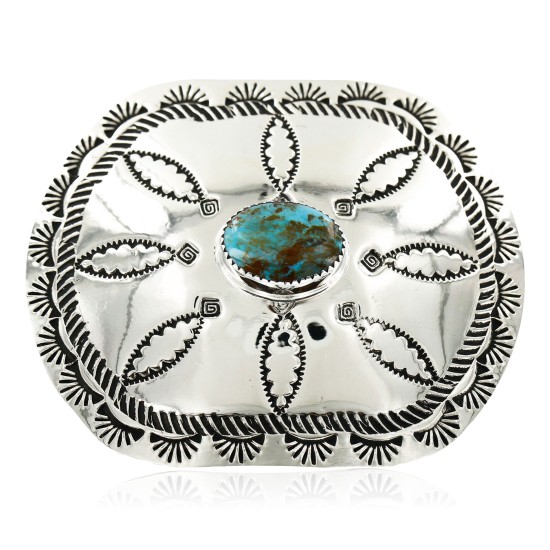 Certified Authentic Flower Navajo Nickel Natural Turquoise Native American Buckle 1204