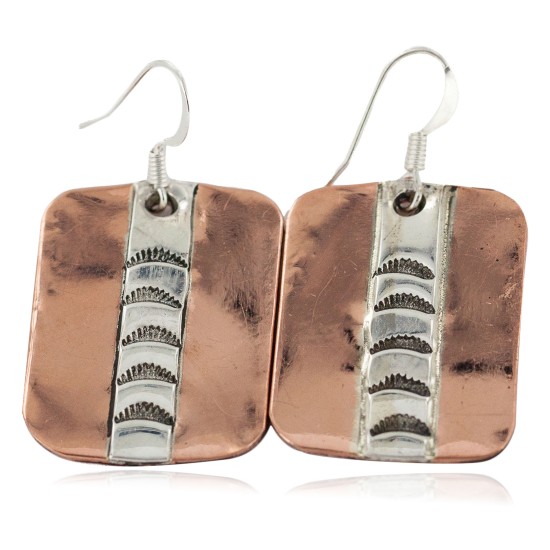 Certified Authentic Handmade .925 Sterling Silver Navajo Native American Pure Copper Dangle Earrings 18249-5