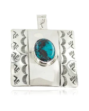 Certified Authentic Handmade Bear Paw Navajo Nickel Natural Turquoise Native American Pendant 13071-1