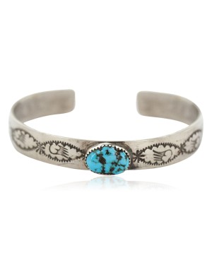 Certified Authentic Handmade Bear Paw Nickel Natural Turquoise Navajo Native American Bracelet 13171-1