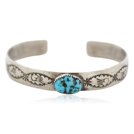 Certified Authentic Handmade Bear Paw Nickel Natural Turquoise Navajo Native American Bracelet 13171-1
