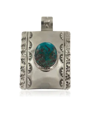 Certified Authentic Handmade Bear Paw Nickel Navajo Natural Turquoise Native American Pendant 94005-2