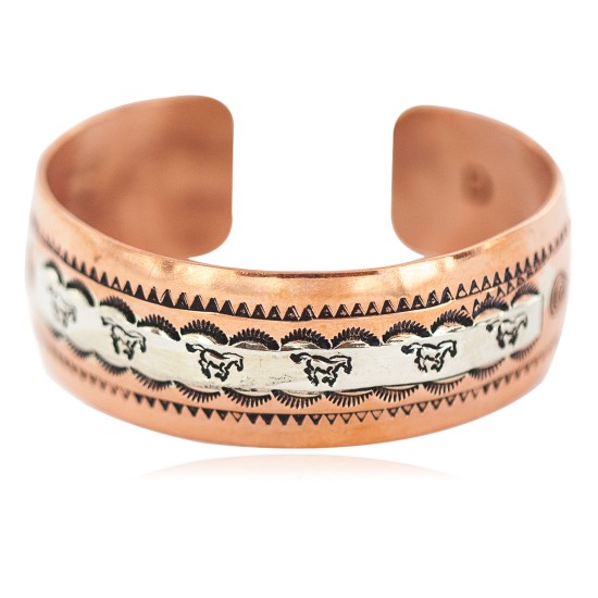 Certified Authentic Handmade Horse Maze Navajo .925 Sterling Silver and Pure Copper Native American Bracelet 13097-13