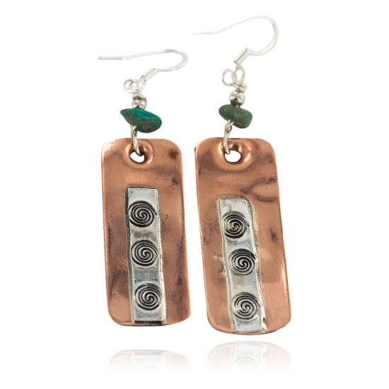 Certified Authentic Handmade Maze .925 Sterling Silver Hooks Navajo Natural Turquoise Native American Pure Copper Dangle Earrings 18210-4 Certified Authentic Handmade Maze .925 Sterling Silver Hooks Navajo Natural Turquoise Native American Pure Copper Dangle Earrings 18210-4