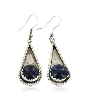 Certified Authentic Handmade Navajo .925 Sterling Silver Dangle Native American Earrings Natural Lapis 18046