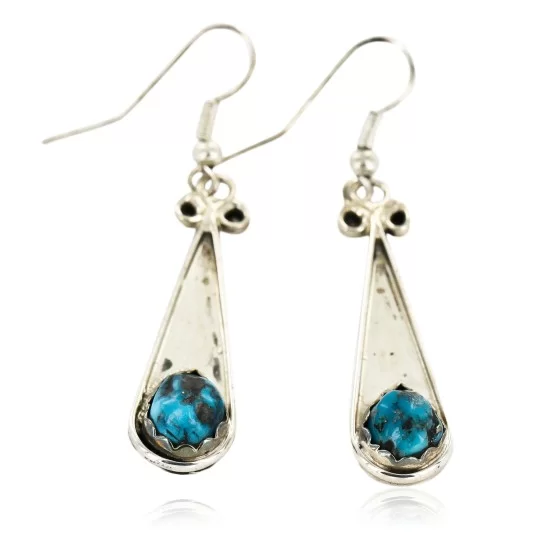 Certified Authentic Handmade Navajo .925 Sterling Silver Dangle Native American Earrings Natural Turquoise 18079-2 Certified Authentic Handmade Navajo .925 Sterling Silver Dangle Native American Earrings Natural Turquoise 18079-2