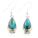 Certified Authentic Handmade Navajo .925 Sterling Silver Dangle Native American Earrings Natural Turquoise 27188-3