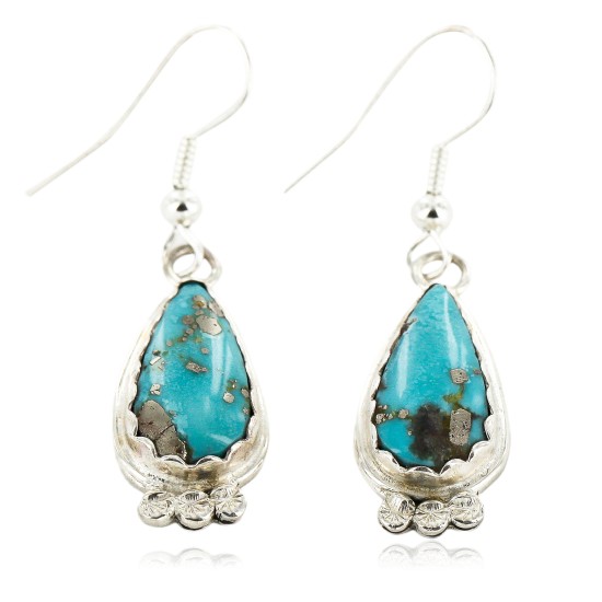 Certified Authentic Handmade Navajo .925 Sterling Silver Dangle Native American Earrings Natural Turquoise 27188-3