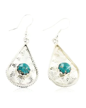 Certified Authentic Handmade Navajo .925 Sterling Silver Dangle Native American Earrings Natural Turquoise 27190-2