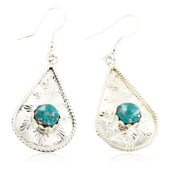 Certified Authentic Handmade Navajo .925 Sterling Silver Dangle Native American Earrings Natural Turquoise 27190-2