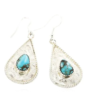 Navajo .925 Sterling Silver Dangle Earrings with Natural Turquoise 27190-3