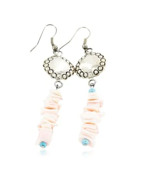 Certified Authentic Handmade Navajo .925 Sterling Silver Dangle Native American Earrings Natural Turquoise Spiny Oyster 18032-2