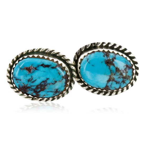 Certified Authentic Handmade Navajo .925 Sterling Silver Hooks Stud Native American Earrings Natural Turquoise 24391-4