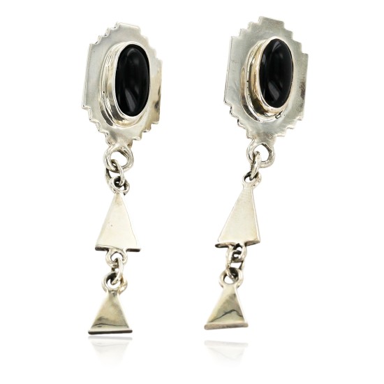 Certified Authentic Handmade Navajo .925 Sterling Silver Native American Natural Black Onyx Post Earrings 27115