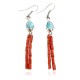 Certified Authentic Handmade Navajo .925 Sterling Silver Native American Natural Turquoise and Coral Dangle Earrings 27116