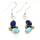 Certified Authentic Handmade Navajo .925 Sterling Silver Native American Natural Turquoise Lapis Dangle Earrings 27117