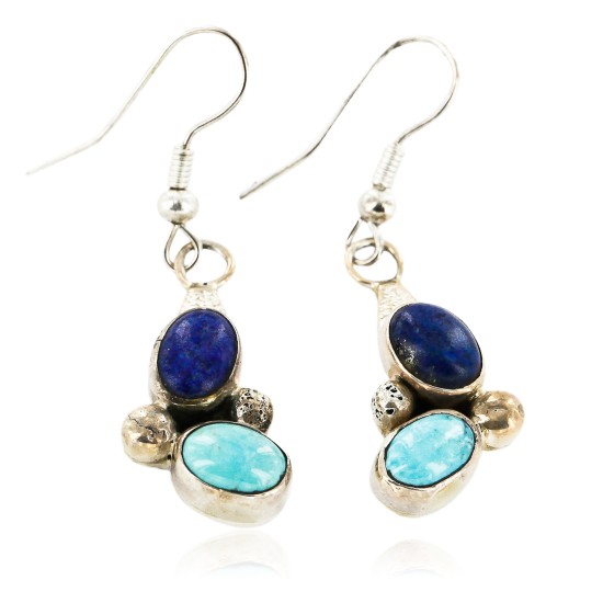 Certified Authentic Handmade Navajo .925 Sterling Silver Native American Natural Turquoise Lapis Dangle Earrings 27117 Certified Authentic Handmade Navajo .925 Sterling Silver Native American Natural Turquoise Lapis Dangle Earrings 27117