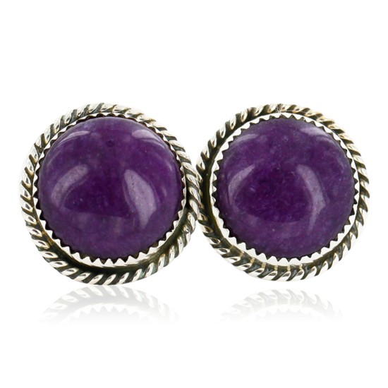 Certified Authentic Handmade Navajo .925 Sterling Silver Natural Sugilite Stud Native American Earrings 24391-7 All Products 391160481328 24391-7 (by LomaSiiva)