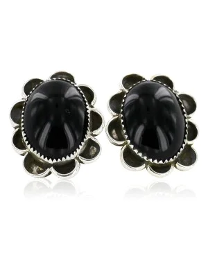 Certified Authentic Handmade Navajo .925 Sterling Silver Stud Native American Earrings Natural Black Onyx 24378